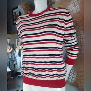 Zara Viscose Blend Striped Red and Navy Sweater